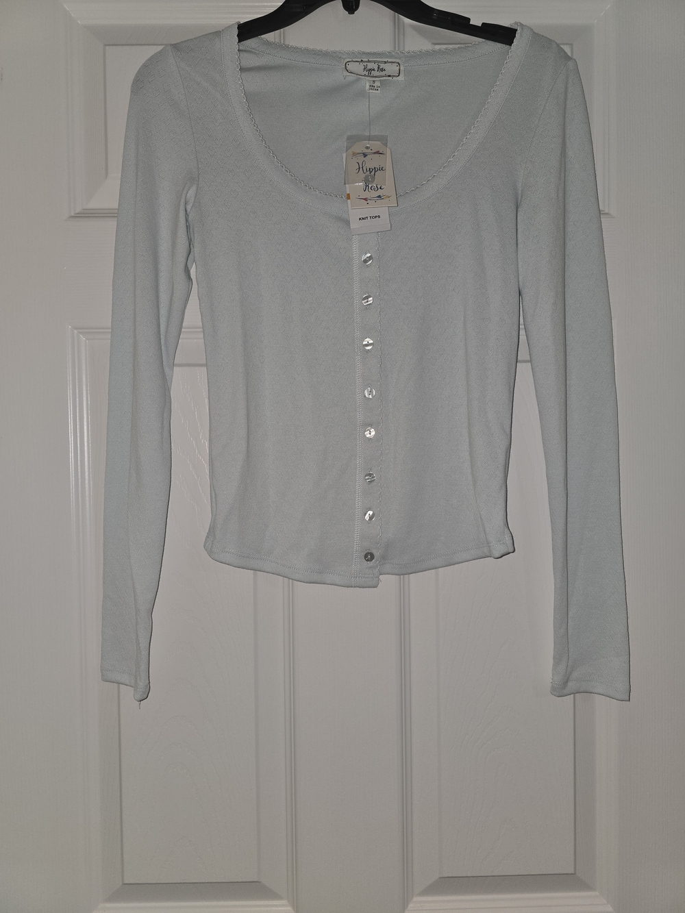 Hippie Rose Pale Blue Long Sleeve Scoop Button Cardigan
